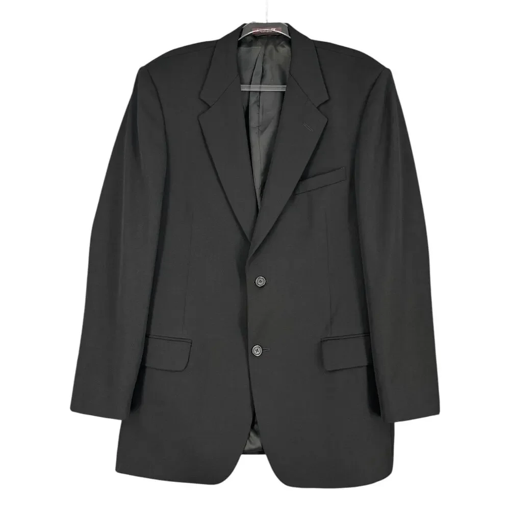 Evan Picone Black Two Button‎ Closure Notched Lapels Flap Pockets Blazer 41L